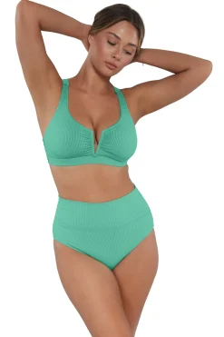 Plus Size|High-Waist<Sunsets Aqua Mist Sandbar Rib Hannah High Waist Bottom