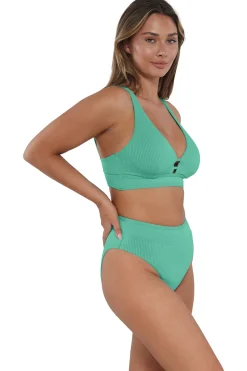 Plus Size|High-Waist<Sunsets Aqua Mist Sandbar Rib Annie High Waist Bottom
