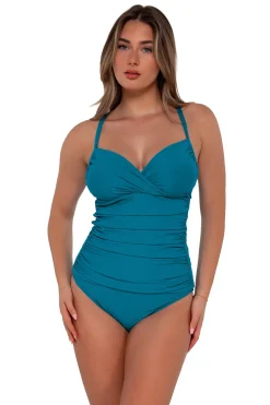 Plus Size|Underwire<Sunsets Avalon Teal Serena Tankini Top