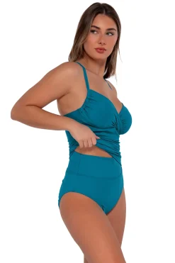 Plus Size|Underwire<Sunsets Avalon Teal Serena Tankini Top