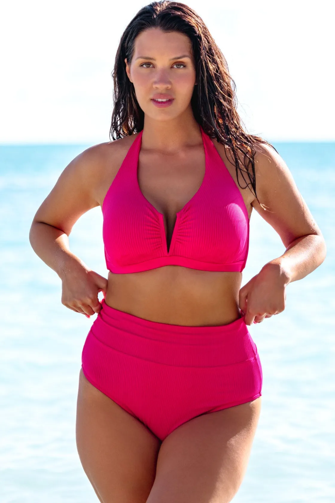 Plus Size|High-Waist<Sunsets Begonia Sandbar Rib Hannah High Waist Bottom