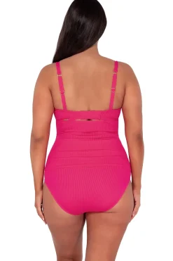 Plus Size|Underwire<Sunsets Begonia Sandbar Rib Zuri V-Wire Tankini Top