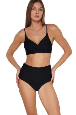 Plus Size|High-Waist<Sunsets Black Capri High Waist Bottom