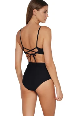 Plus Size|High-Waist<Sunsets Black Capri High Waist Bottom