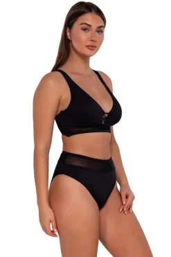 Plus Size|High-Waist<Sunsets Black Seagrass Texture Annie High Waist Bottom