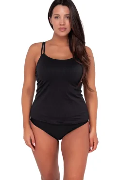Plus Size|Underwire<Sunsets Black Seagrass Texture Taylor Tankini Top