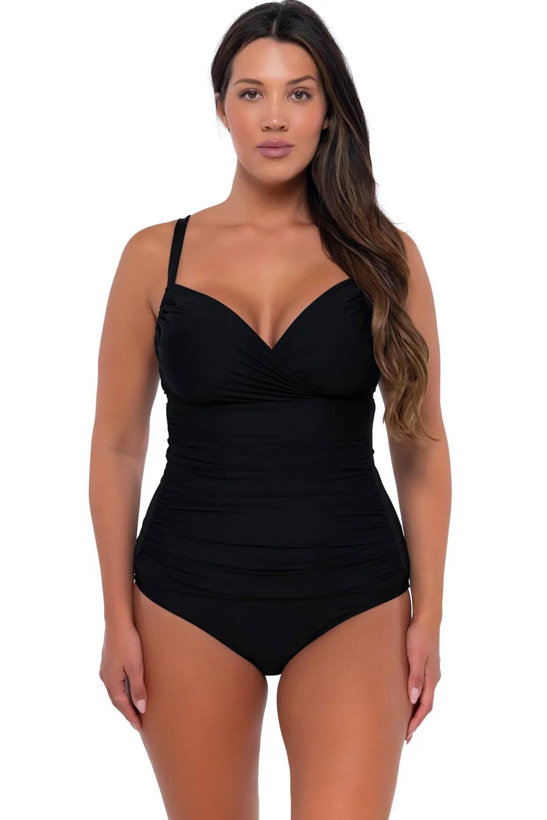 Plus Size|Bra-Sized<Sunsets Black Serena Tankini Top