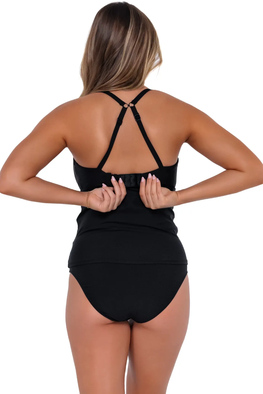 Plus Size|Underwire<Sunsets Black Zuri V-Wire Tankini Top