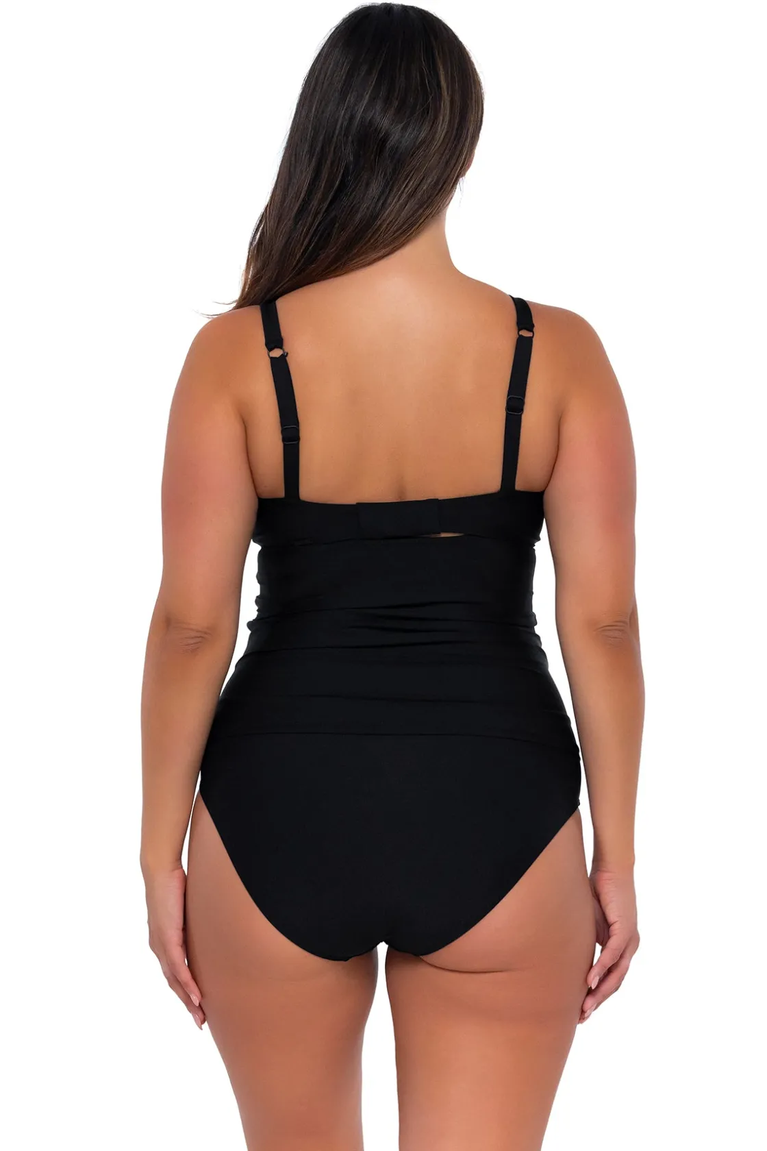 Plus Size|Underwire<Sunsets Black Zuri V-Wire Tankini Top