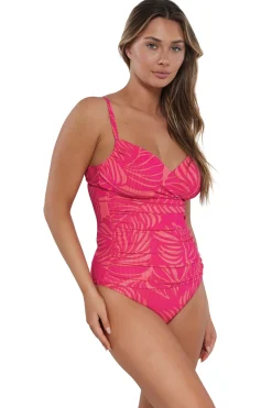 Plus Size|Underwire<Sunsets Blushing Palms Sandbar Rib Serena Tankini Top