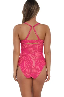 Plus Size|Underwire<Sunsets Blushing Palms Sandbar Rib Serena Tankini Top