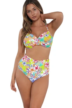 Plus Size|High-Waist<Sunsets Botanical Bliss Sandbar Rib Capri High Waist Bottom