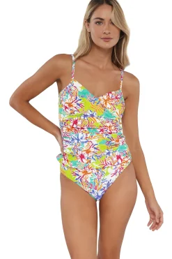 Wire-Free|Tankinis<Sunsets Botanical Bliss Sandbar Rib Simone Tankini Top