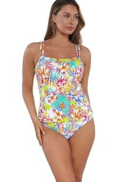 Plus Size|Underwire<Sunsets Botanical Bliss Sandbar Rib Taylor Tankini Top