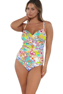 Plus Size|Underwire<Sunsets Botanical Bliss Sandbar Rib Serena Tankini Top