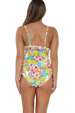 Plus Size|Underwire<Sunsets Botanical Bliss Sandbar Rib Serena Tankini Top