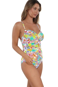 Plus Size|Underwire<Sunsets Botanical Bliss Sandbar Rib Serena Tankini Top