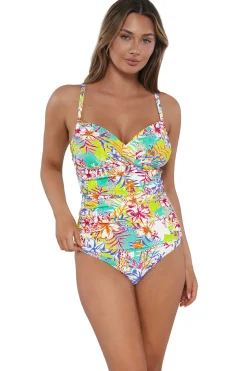 Plus Size|Underwire<Sunsets Botanical Bliss Sandbar Rib Serena Tankini Top