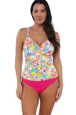 Plus Size|Underwire<Sunsets Botanical Bliss Sandbar Rib Serena Tankini Top