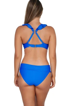 Plus Size|High-Waist<Sunsets Electric Blue Capri High Waist Bottom
