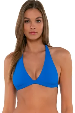 Wire-Free|Bikini Tops<Sunsets Electric Blue Faith Halter Top