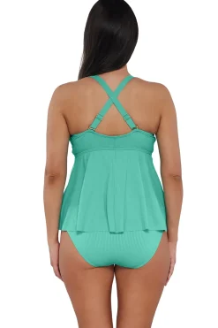 Plus Size|Underwire<Sunsets Escape Aqua Mist Sandbar Rib Marin Tankini Top