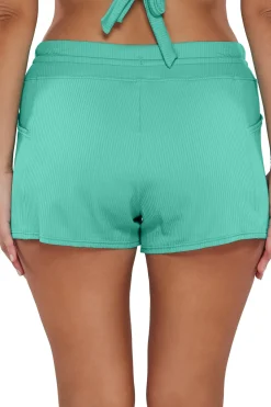 Plus Size<Sunsets Escape Aqua Mist Sandbar Rib Laguna Swim Short