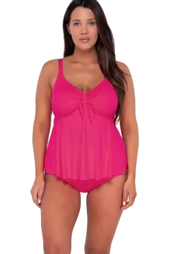 Plus Size|Underwire<Sunsets Escape Begonia Sandbar Rib Marin Tankini Top