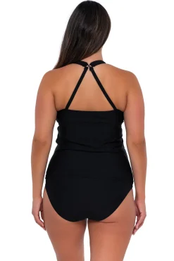 Plus Size|Underwire<Sunsets Escape Black Emerson Tankini Top