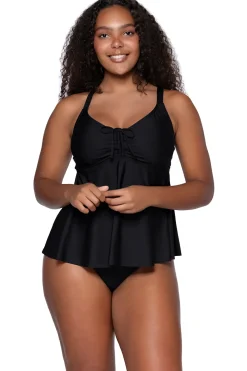 Plus Size|Underwire<Sunsets Escape Black Marin Tankini Top