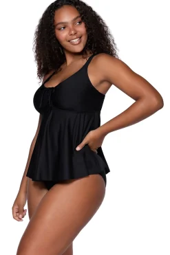 Plus Size|Underwire<Sunsets Escape Black Marin Tankini Top