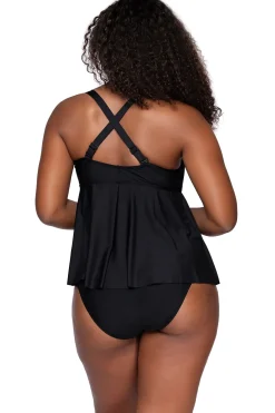 Plus Size|Underwire<Sunsets Escape Black Marin Tankini Top