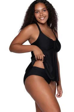 Plus Size|Underwire<Sunsets Escape Black Marin Tankini Top
