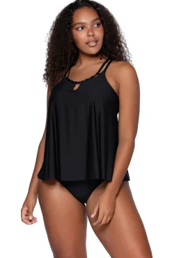 Plus Size|Tankinis<Sunsets Escape Black Sadie Tankini Top