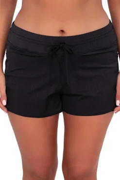 Plus Size<Sunsets Escape Black Seagrass Texture Laguna Swim Short