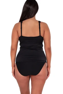 Plus Size|Underwire<Sunsets Escape Black Seagrass Texture Emerson Tankini Top