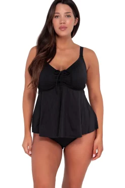 Plus Size|Underwire<Sunsets Escape Black Seagrass Texture Marin Tankini Top