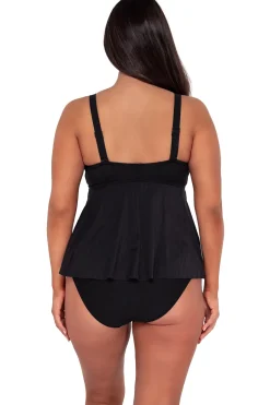 Plus Size|Underwire<Sunsets Escape Black Seagrass Texture Marin Tankini Top
