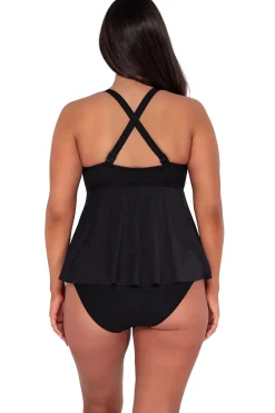 Plus Size|Underwire<Sunsets Escape Black Seagrass Texture Marin Tankini Top