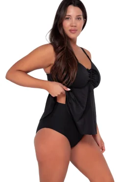Plus Size|Underwire<Sunsets Escape Black Seagrass Texture Marin Tankini Top