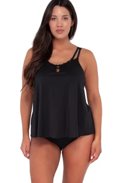 Plus Size|Wire-Free<Sunsets Escape Black Seagrass Texture Sadie Tankini Top
