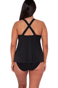 Plus Size|Wire-Free<Sunsets Escape Black Seagrass Texture Sadie Tankini Top