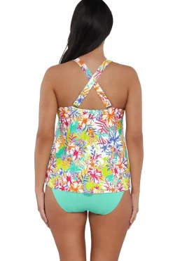 Plus Size|Wire-Free<Sunsets Escape Botanical Bliss Sandbar Rib Sadie Tankini Top