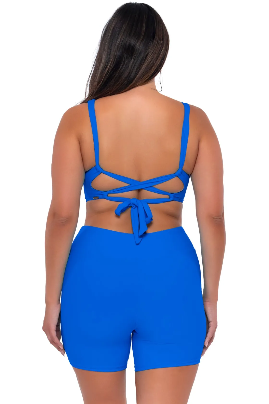 Plus Size|High-Waist<Sunsets Escape Electric Blue Bayside Bike Short
