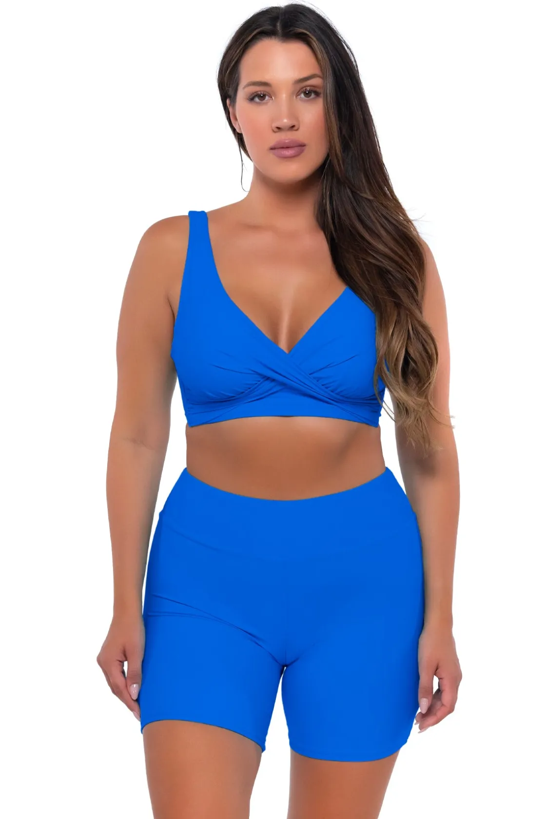 Plus Size|High-Waist<Sunsets Escape Electric Blue Bayside Bike Short