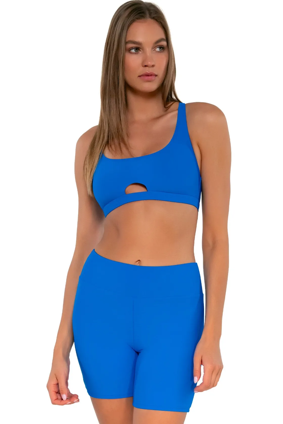 Plus Size|High-Waist<Sunsets Escape Electric Blue Bayside Bike Short