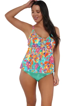 Plus Size|Underwire<Sunsets Escape Festive Floral Sandbar Rib Marin Tankini Top
