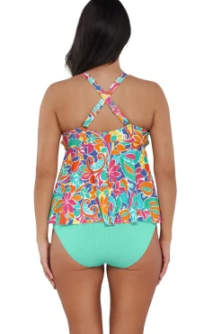 Plus Size|Underwire<Sunsets Escape Festive Floral Sandbar Rib Marin Tankini Top