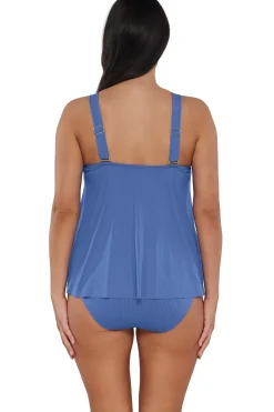 Plus Size|Wire-Free<Sunsets Escape Harbor Blue Sandbar Rib Sadie Tankini Top
