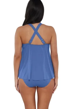 Plus Size|Wire-Free<Sunsets Escape Harbor Blue Sandbar Rib Sadie Tankini Top